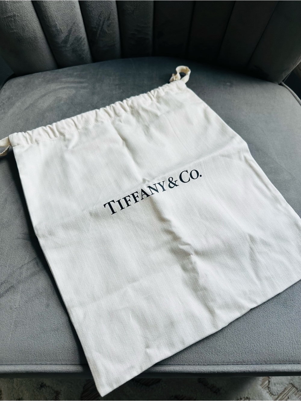 Tiffany & Co. Beige Drawstring with Black Logo Dustbag